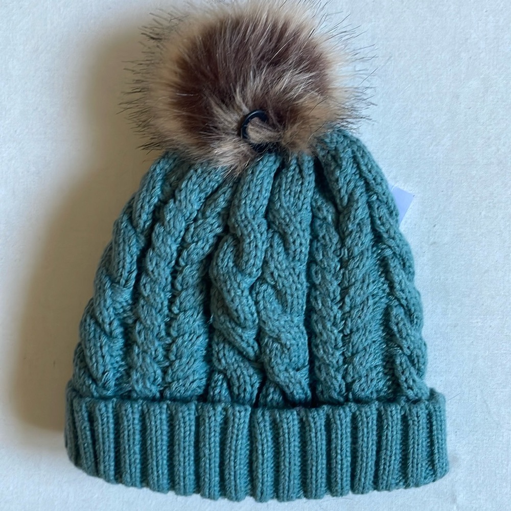 Timberland Heavy Cable Knit PomPom Beanie with Fleece Lining NWT
